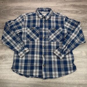 The Stronghold Shirt Mens Large Navy Blue Plaid Textured Double Pocket Overshirt